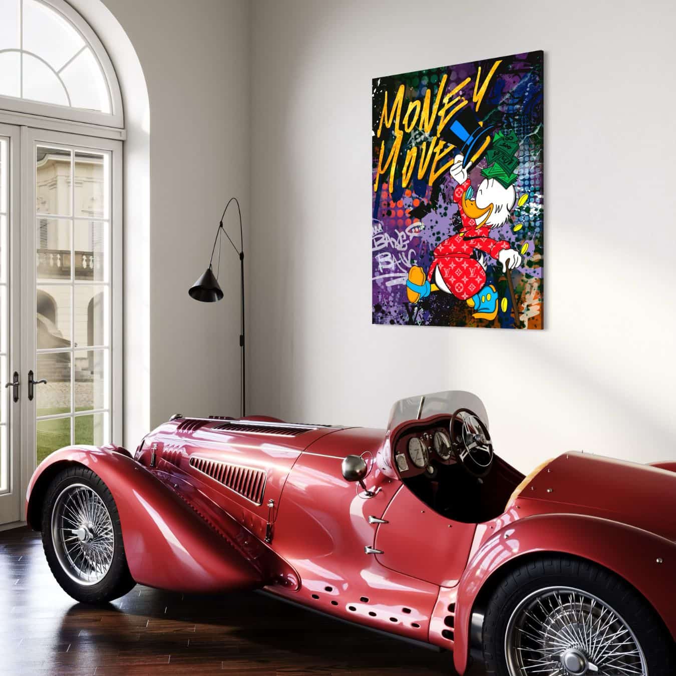 Streetart wanddecoratie van Dagobert Duck op plexiglas materiaal