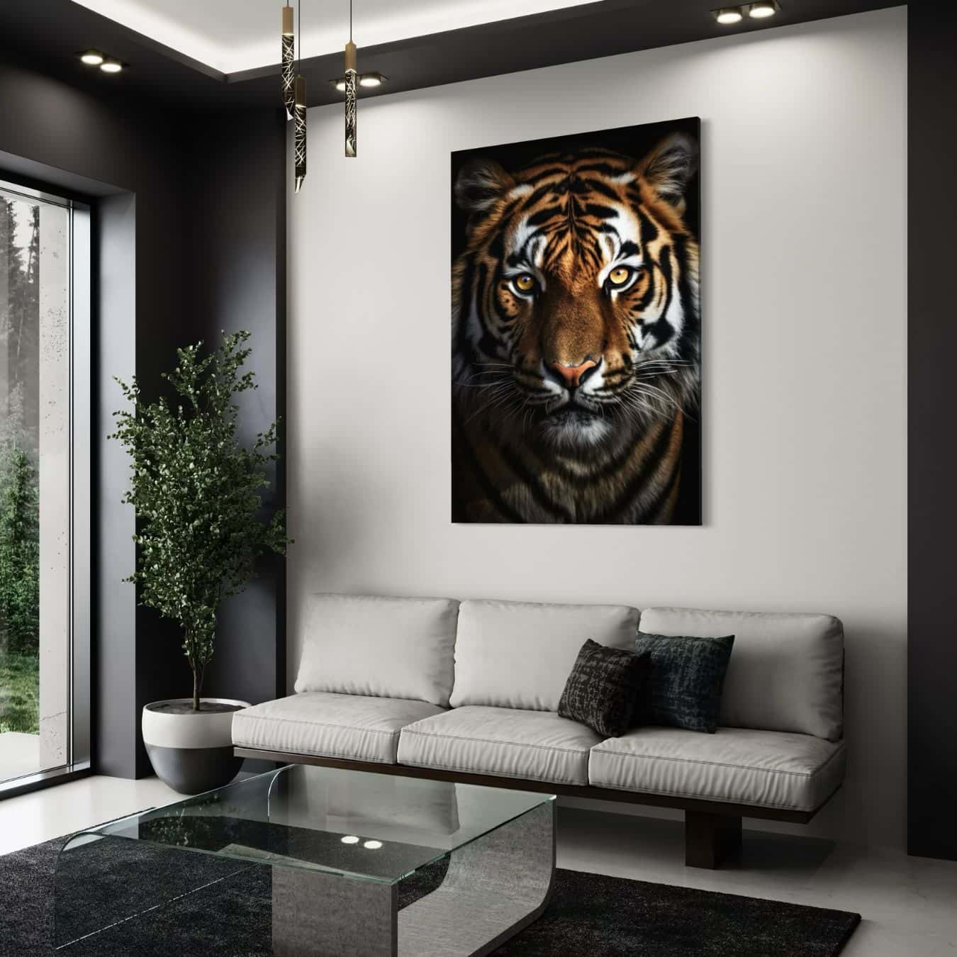 Canvas schilderij tijger perfect als indrukwekkende wanddecoratie in moderne salon