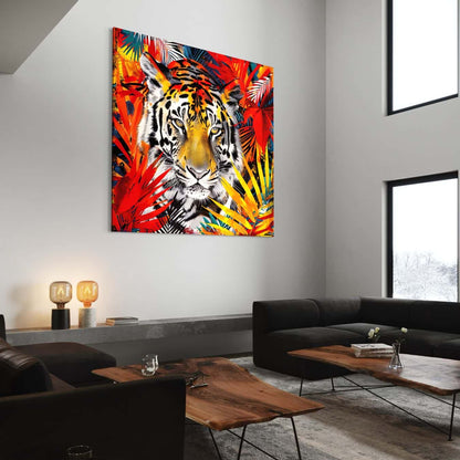 canvas schilderij van een tijger in een modern interieur