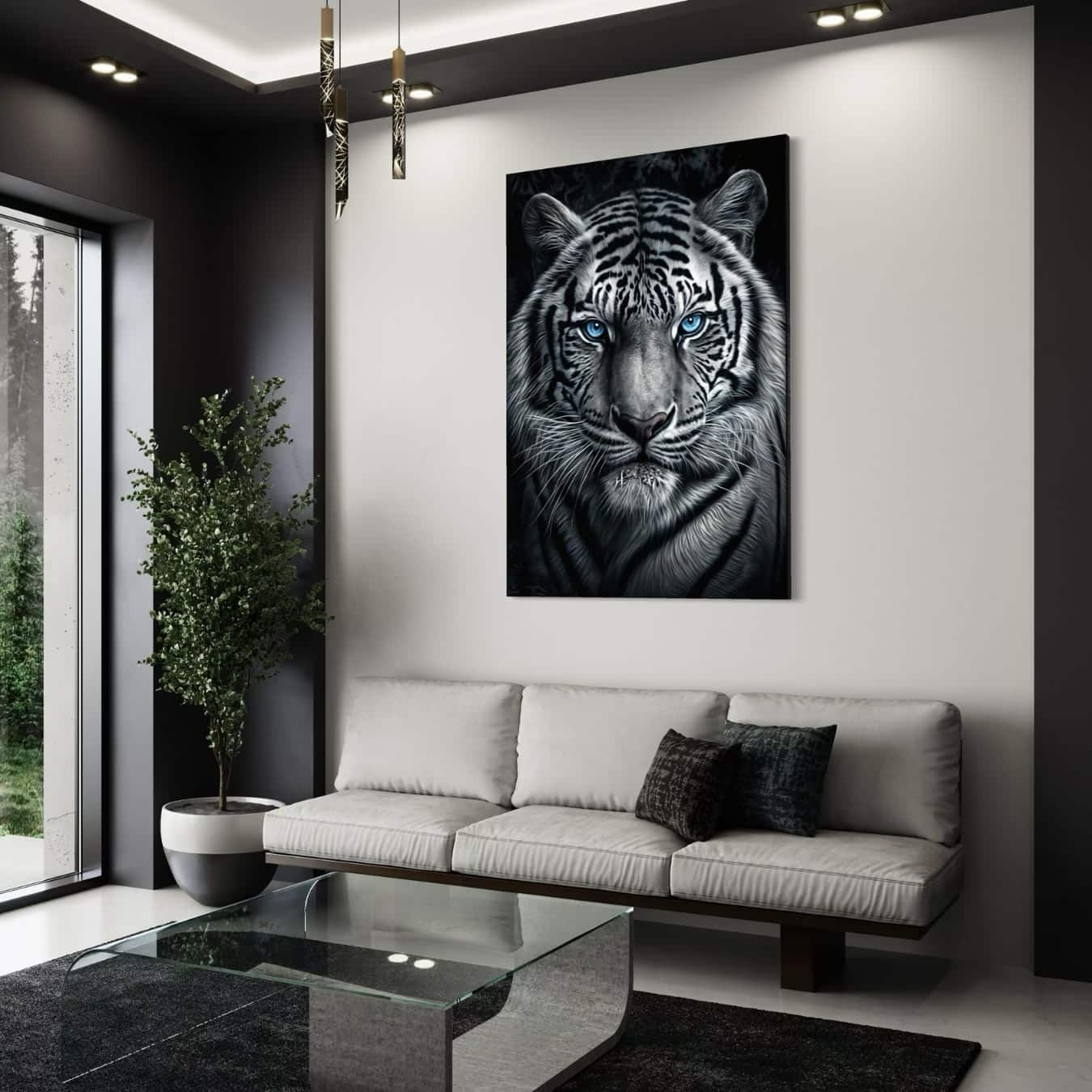 Canvas schilderij van tijger als moderne muurdecoratie voor stijlvol strak interieur