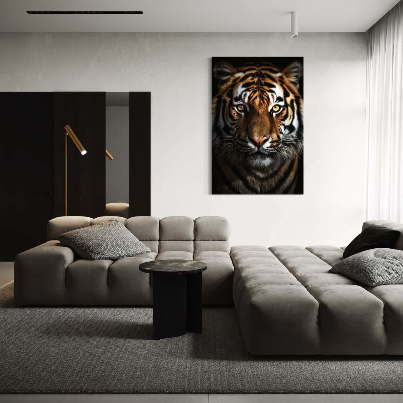 Plexiglas schilderij van tijger als luxe wanddecoratie in stijlvol modern huis