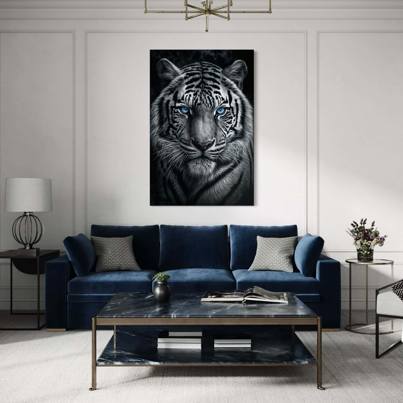 Sfeervol dibond schilderij met tijger als luxe wanddecoratie in klassiek 