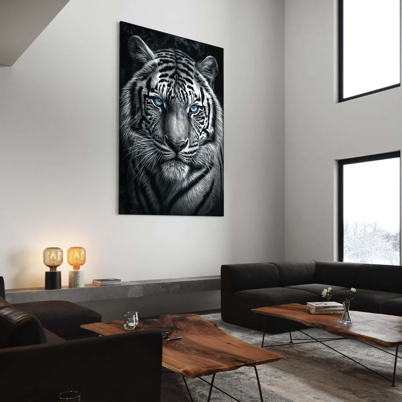 Stijlvolle wanddecoratie van tijger op plexiglas perfect voor modern interieur design.