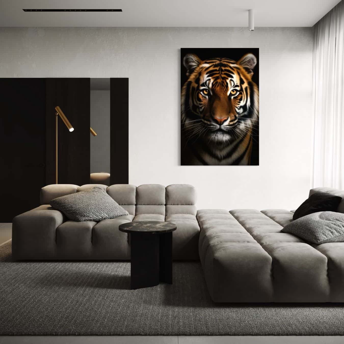 Dibond schilderij van een krachtige tijger als stijlvolle muurdecoratie interieur