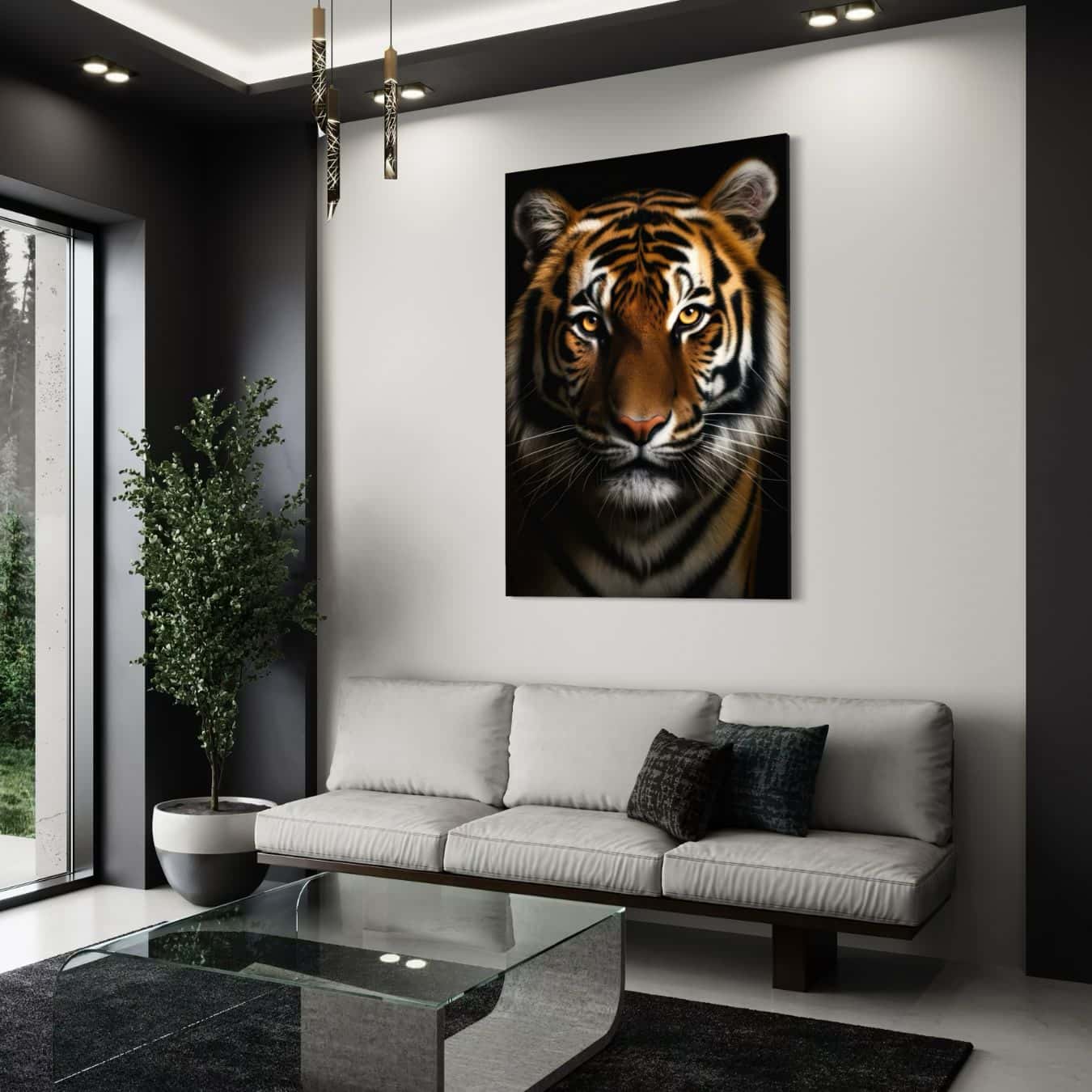 Plexiglas wanddecoratie tijger als luxe blikvanger in strak modern interieur