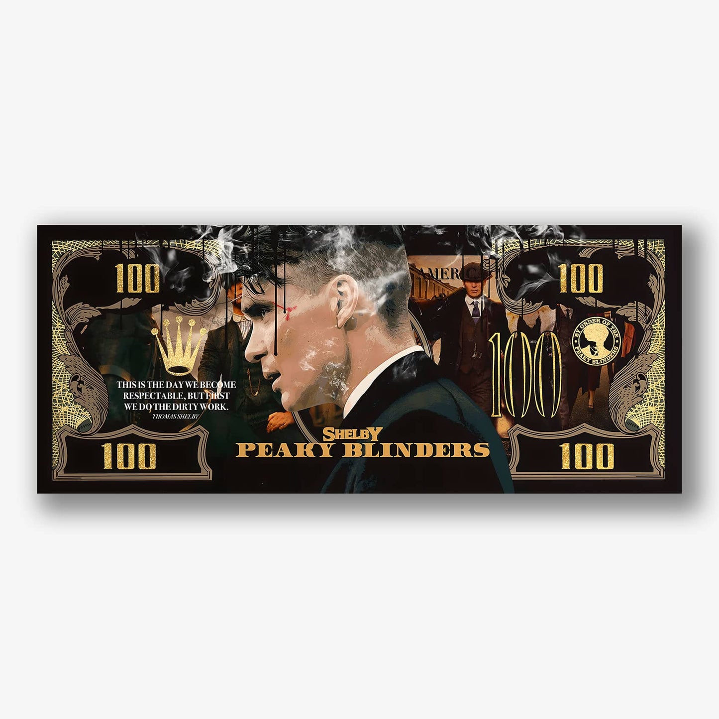 Canvas schilderij van Thomas Shelby in zijaanzicht met donkere achtergrond