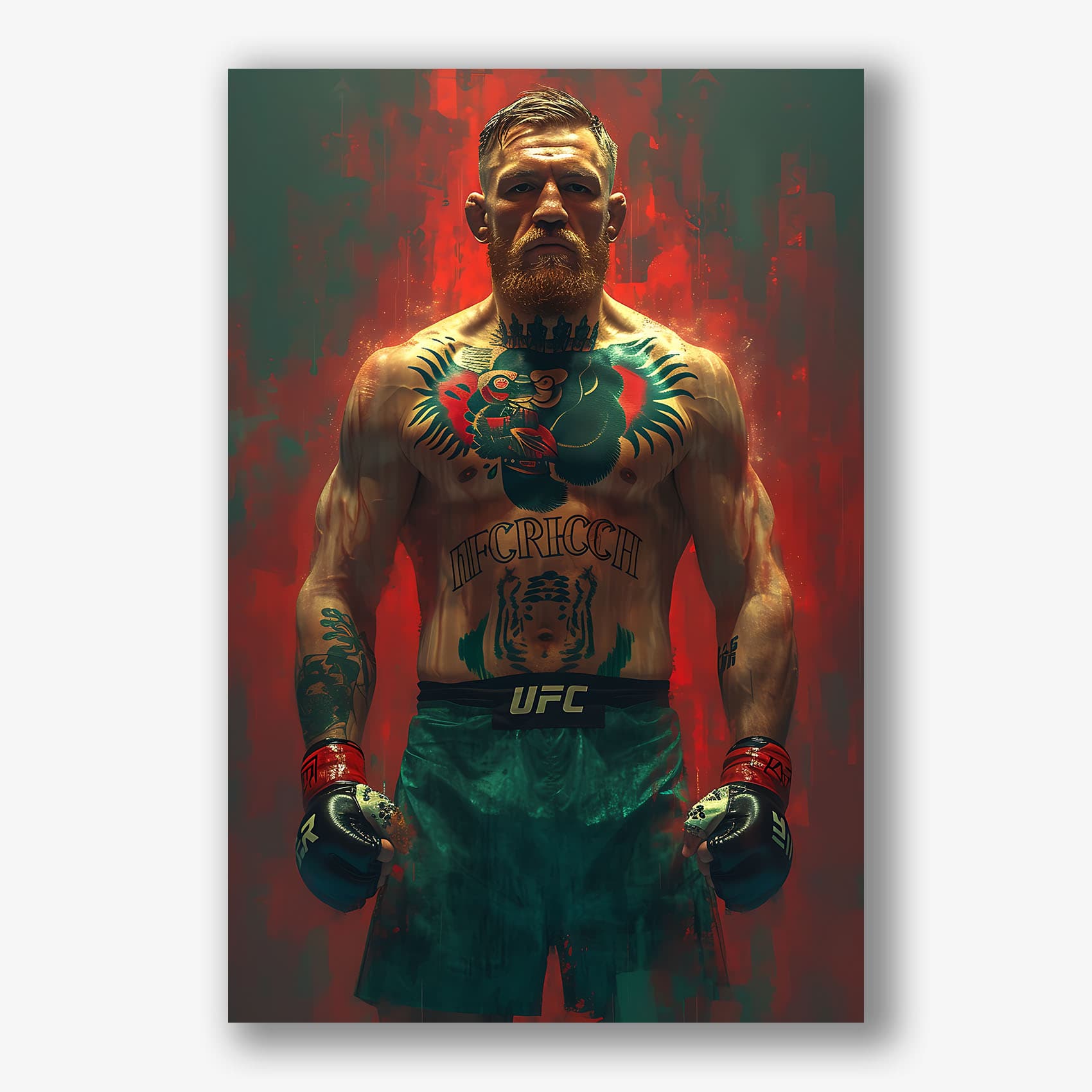 Canvas schilderij van gespierde UFC-vechter met kleurrijke achtergrond