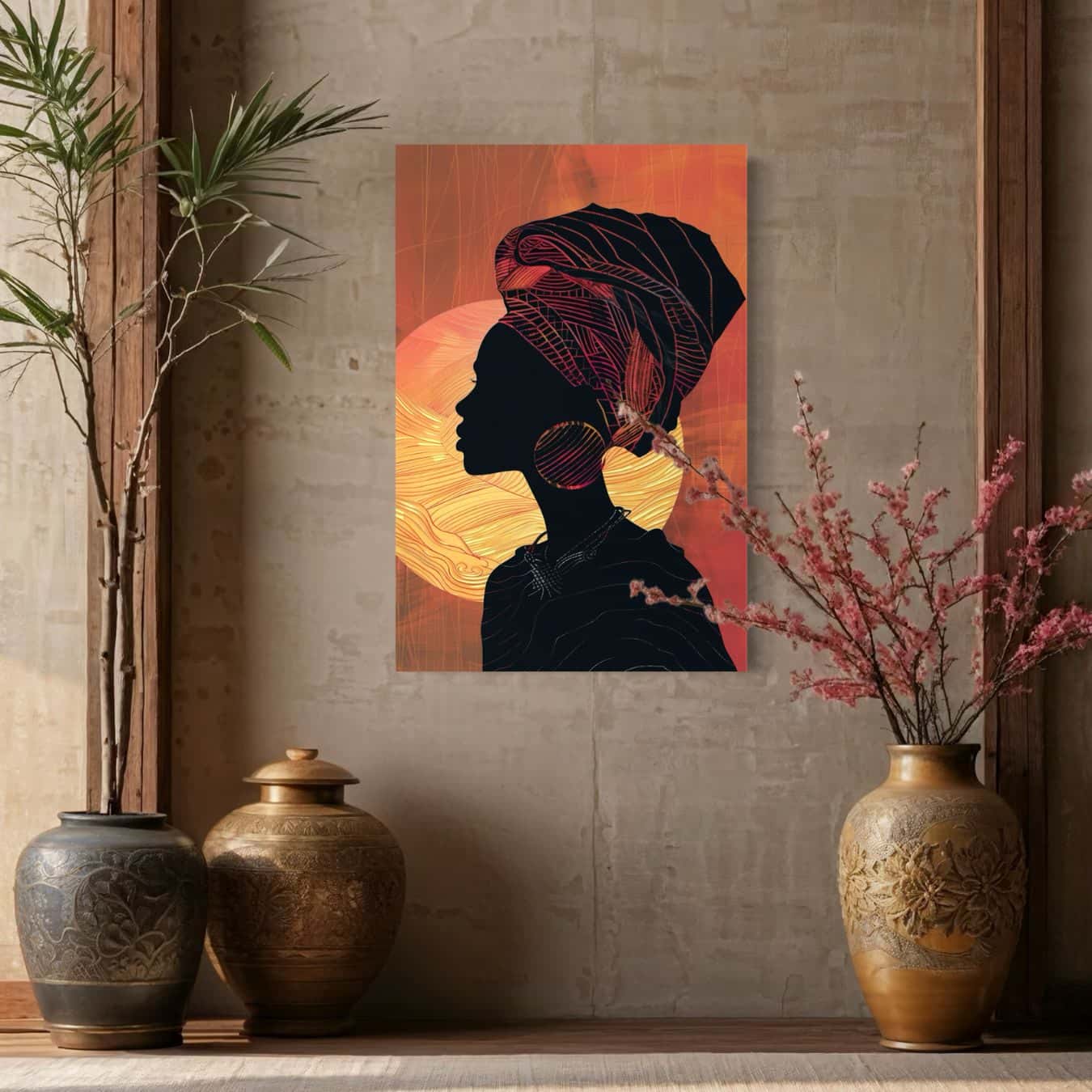 Stijlvol schilderij van Afrikaanse vrouw tegen mooie lichte achtergrond