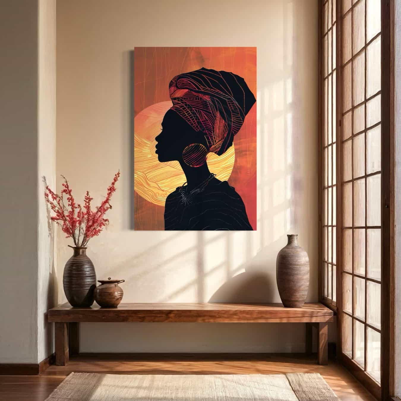 Minimalistisch kunstwerk van vrouwelijk profiel in mooi interieur