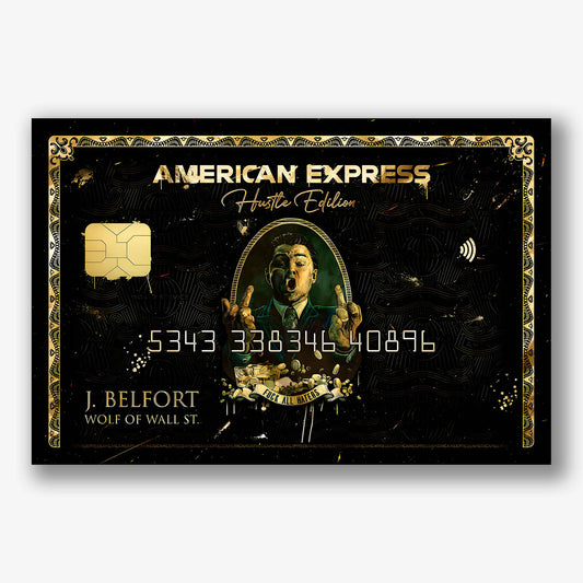 Zwart-goud wanddecoratie met Jordan Belfort op dibond print.