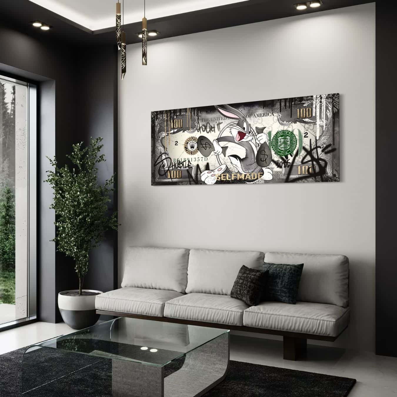 Plexiglas muurdecoratie met cartoon stijl in licht interieur.