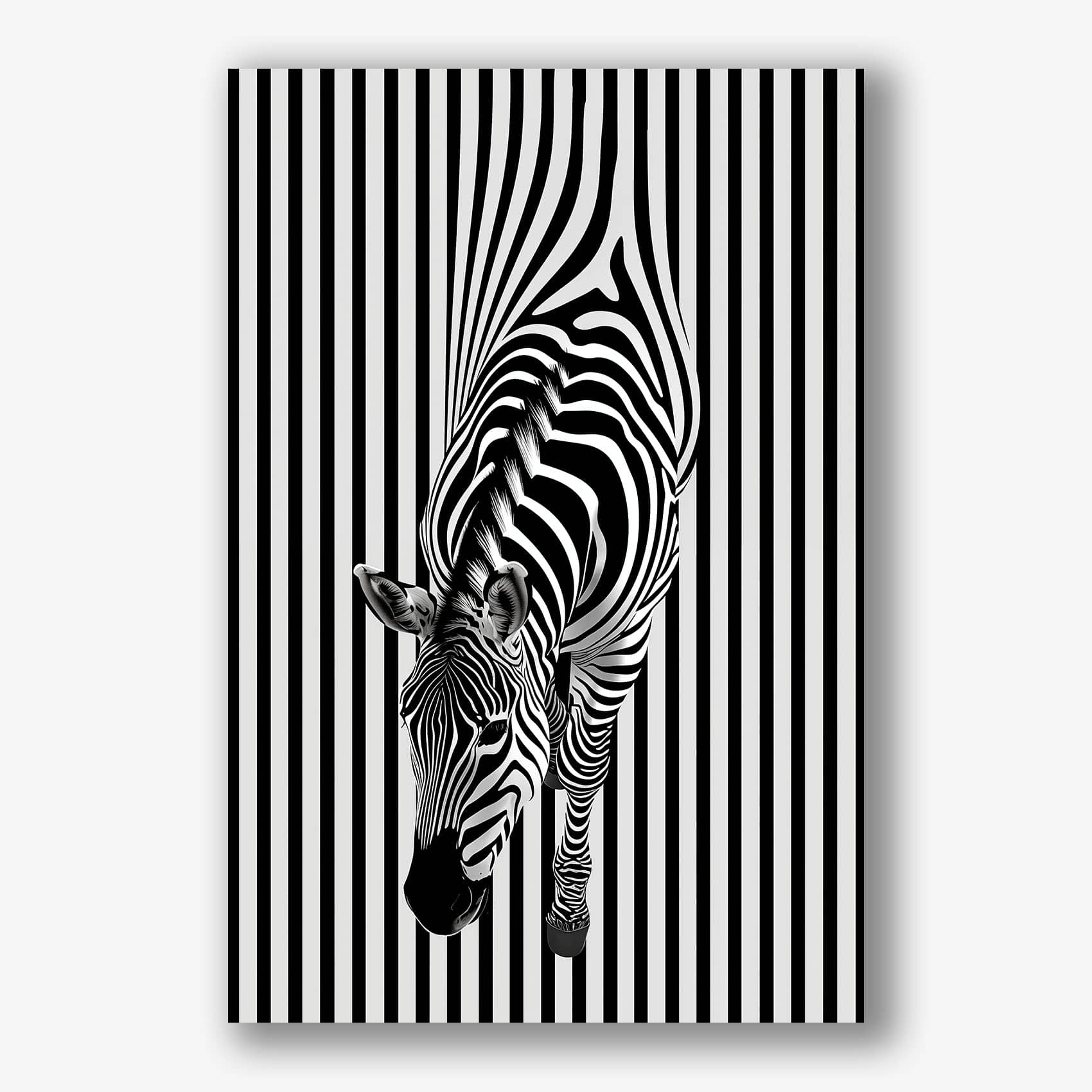 Zwart-wit zebra schilderij met optisch effect en verticale lijnen voor moderne wanddecoratie