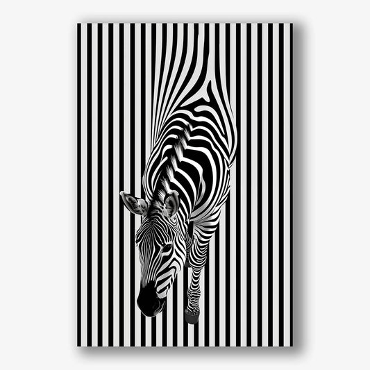Zwart-wit zebra schilderij met optisch effect en verticale lijnen voor moderne wanddecoratie
